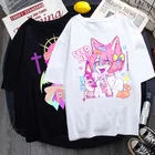 Милые Мультяшные милые девушки Японская уличная одежда Харадзюку забавные розовые кавайные повседневные топы Ulzzang 2021 Женская летняя футболка