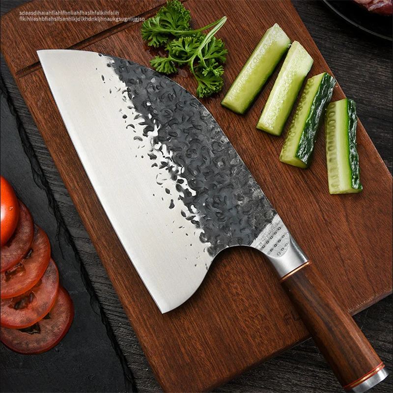 

Kitchen Knife Stainless Steel Hand Forged Hammered Chef Knife Wooden Handle Slicing Knife Household Kitchen Knife 1 pcs