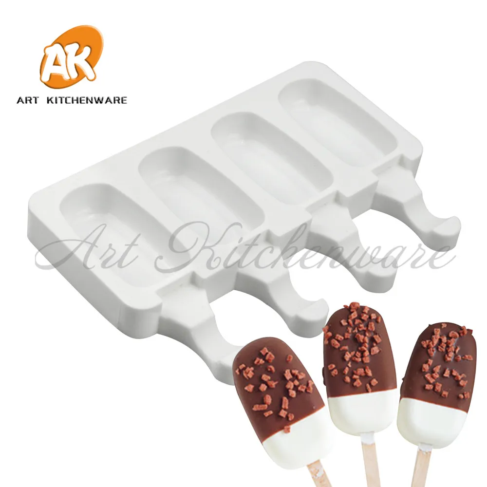 

4 Hole Mini Size Oval Cakesicle Mould DIY Chocolate Silicone Ice Cream Mold Juice Ice Pop Maker Cake Decorating Tools Bakeware