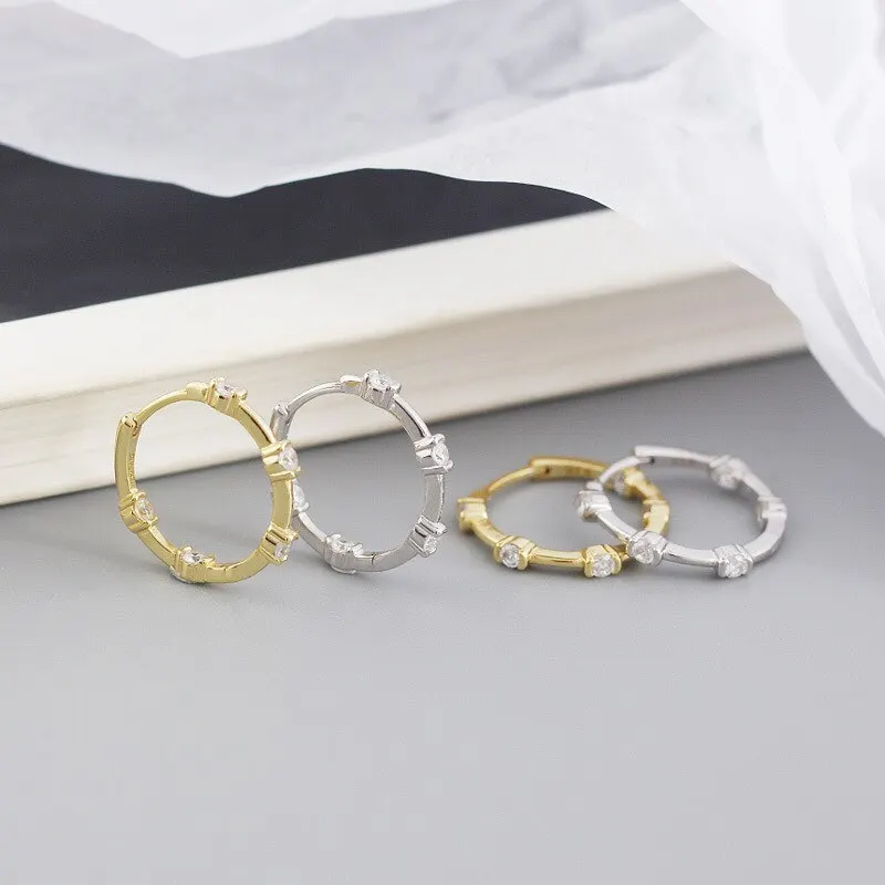 

A00955 Jazaz Bohemian Pave Round Zircon Ear Buckle for Women Genuine 925 Sterling Silver Minimalist Punk Earrings Jewelry Gift