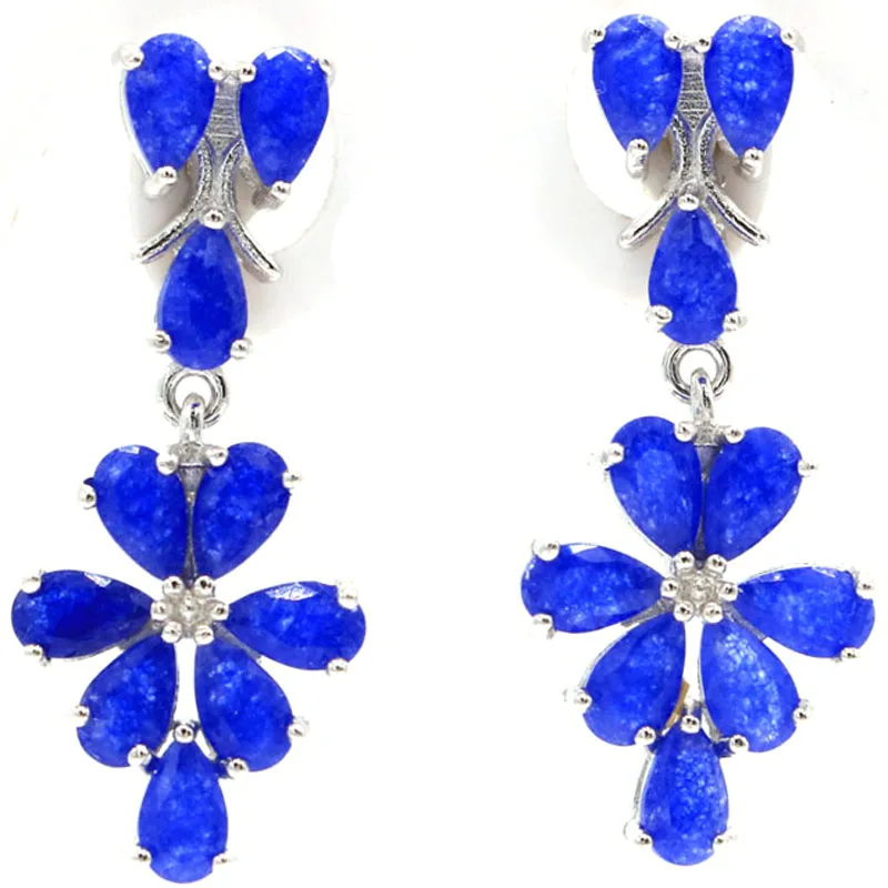

29x12mm Jazaz Lovely Real Blue Sapphire Golden Citrine For Women Wedding 925 Solid Sterling Silver Earings
