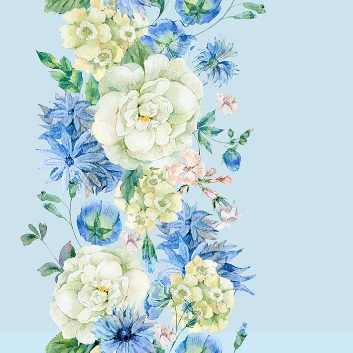 

Curtain Wildflowers 65-73f and Roses Watercolor Natural Summer Flowers Botanical Illustration Blue Beige Green