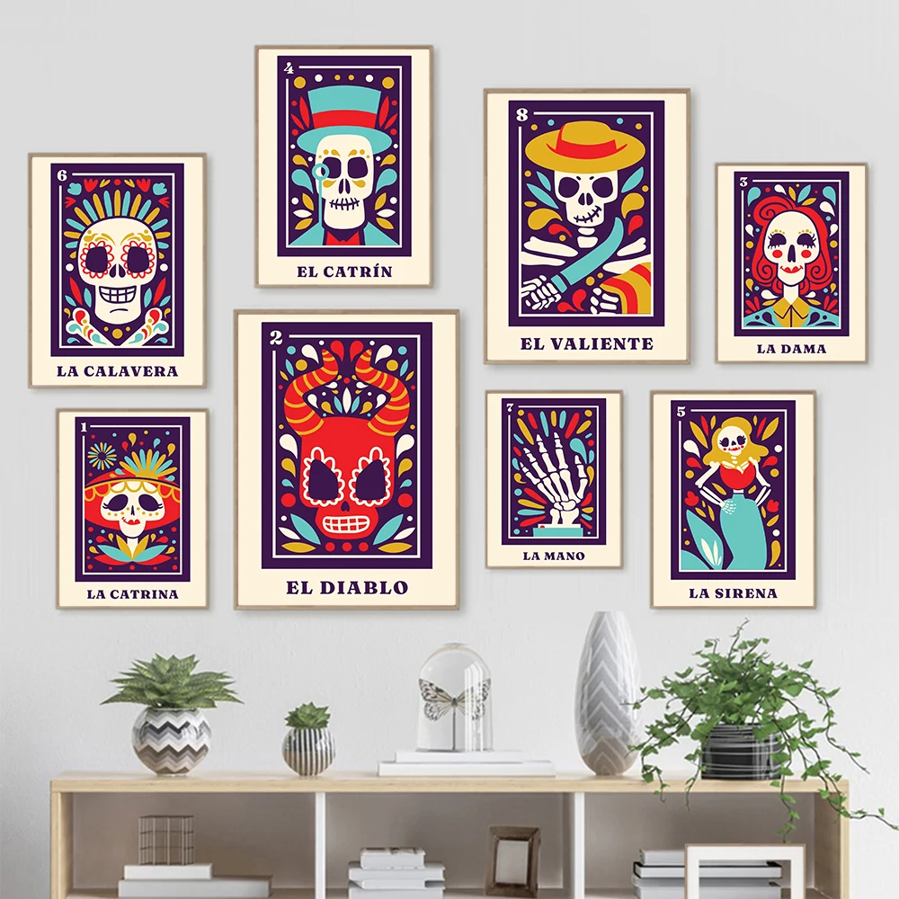 

Абстрактный череп, Карта Таро, бохо, винтажная настенная Картина на холсте, скандинавские забавные постеры, принты, настенные картины для де...