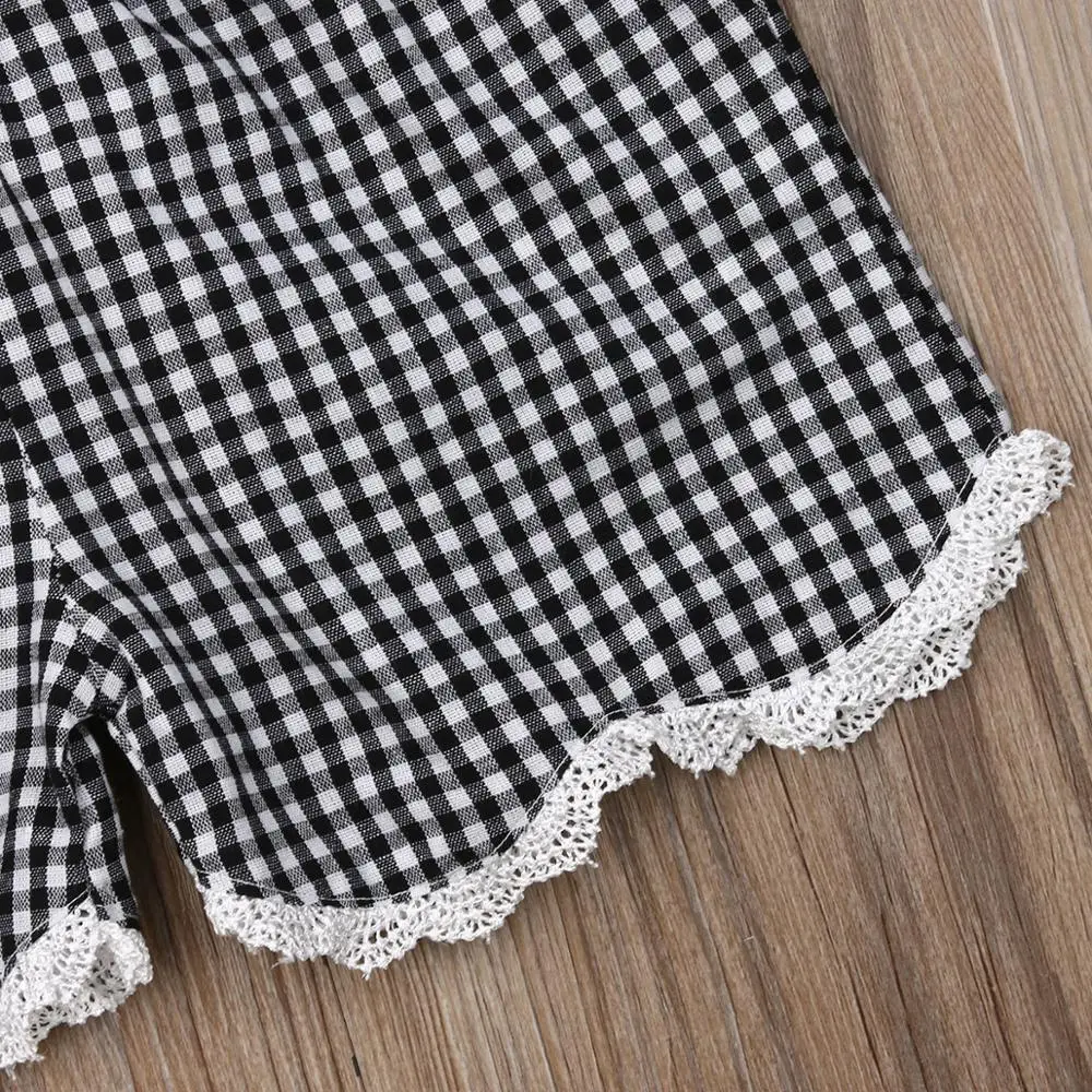 Милая детская одежда для девочек комбинезон без рукавов в клетку летняя