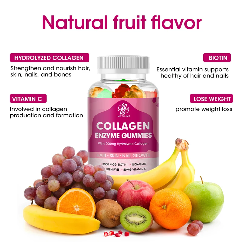 

10pcs iMATCHME Enzyme Collagen Biotin Gummy Anti-aging Whitening Skin Care Vitamin Fruit Flavor Fat Burner Weight Loss product