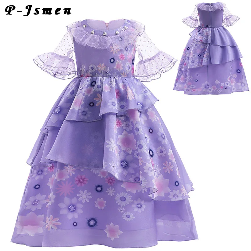 

P-Jsmen Encanto Girls Costume Princess Dress Suit Charm For Girls Isabela Carnival Birthday Party Christmas Cosplay Costume