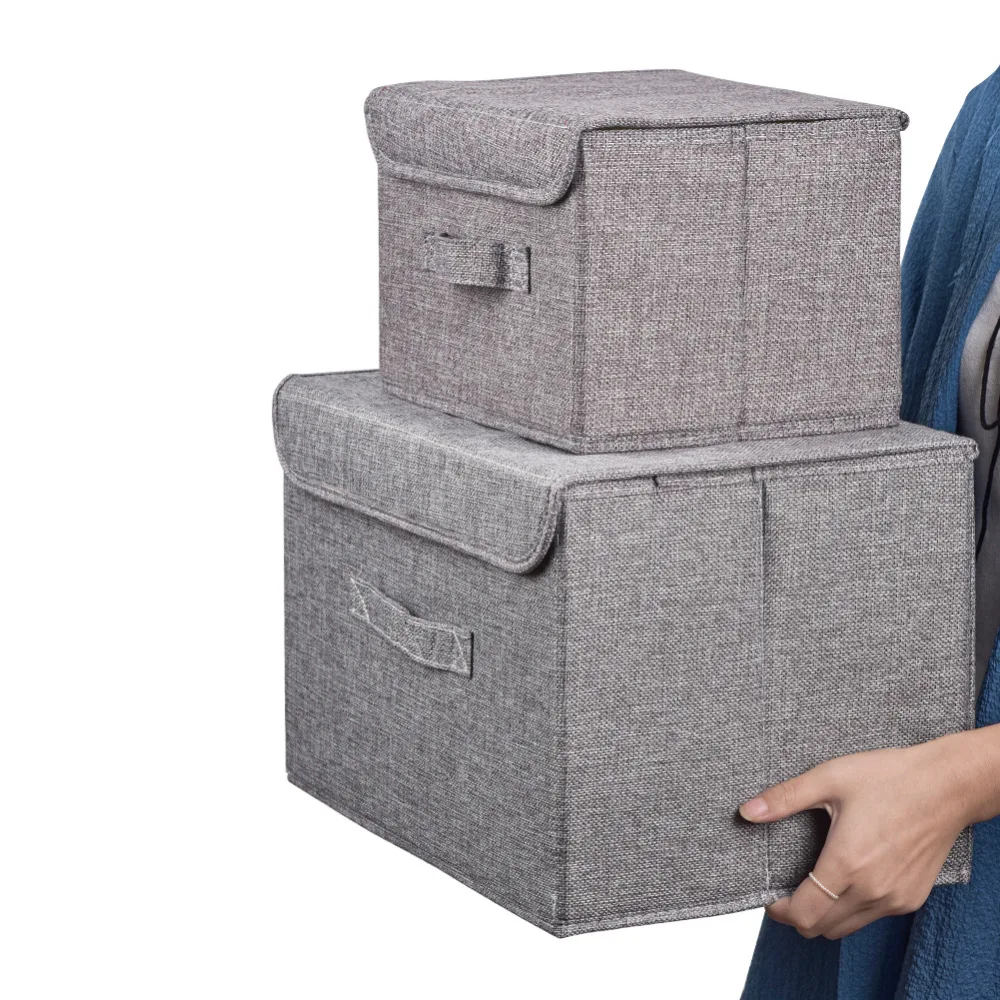 Моющийся ящик для хранения из хлопчатобумажной ткани складные корзины с крышкой