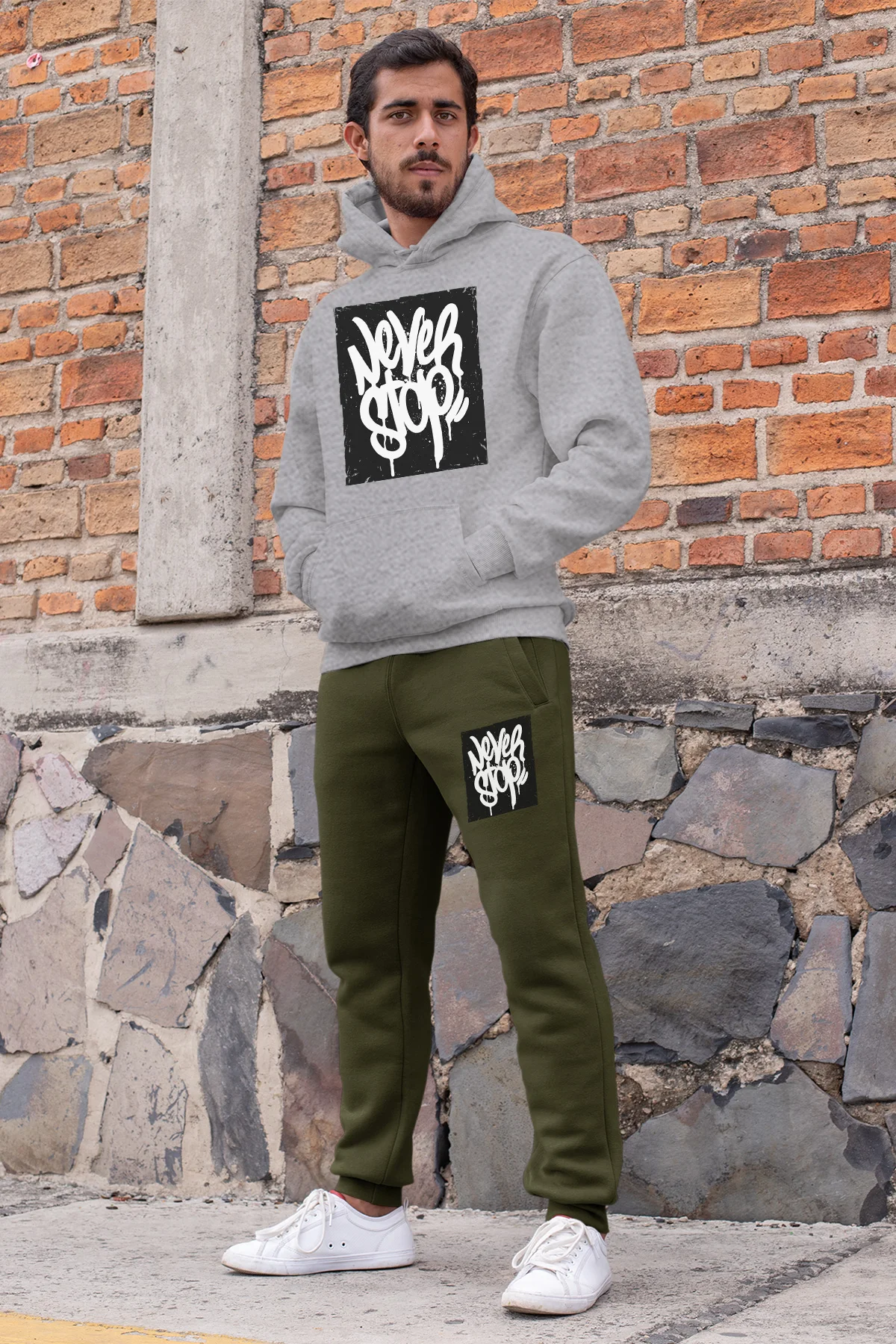 Мужской спортивный костюм Angemiel серый свитшот с капюшоном зеленые спортивные