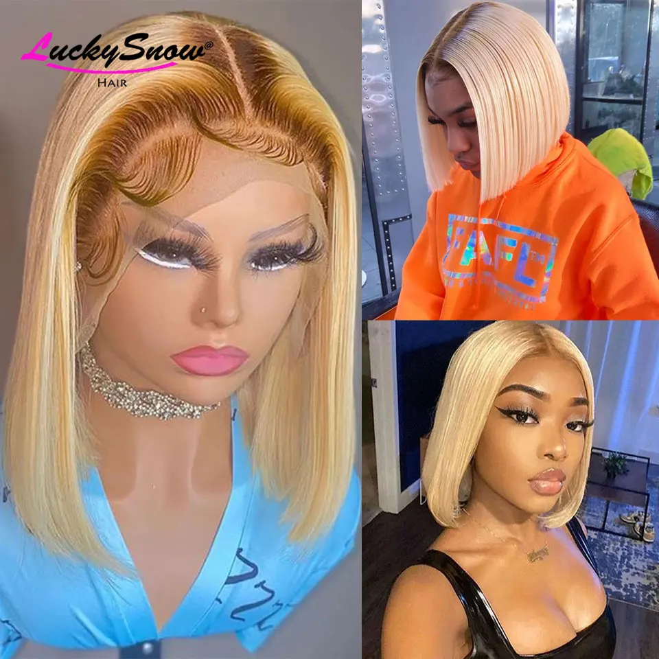 

#4/613 Honey Blonde BOB Wig Straight Lace Wig Pre Plucked Brazilian Remy Lace Front Human Hair Wigs For Women Transparent Lace