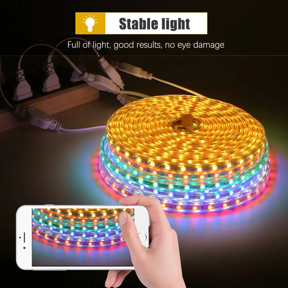 Светодиодная лента IP67 водонепроницаемая SMD 5050 AC220V Светодиодная лента гибкий светильник EU power Plug 60 Светодиодный s/m 1 м 2 м 3 м 5 м 10 м 15 м внутренний уличный светодиодный