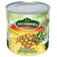 Ананасы кусочки в сиропе &quotЛуговица&quot 850 гр. жестяная банка консервы продукты