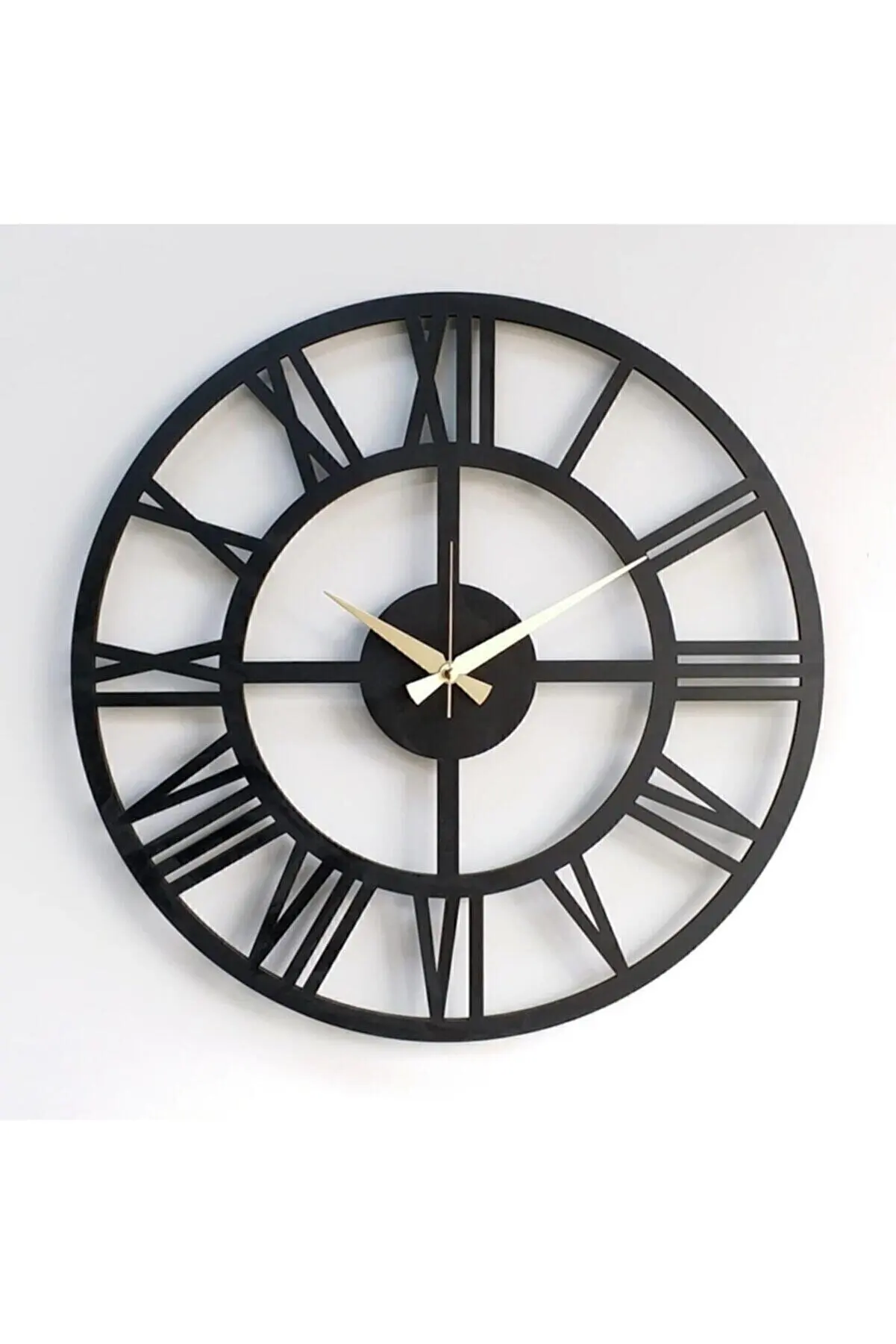 Настенные часы с римскими цифрами черные деревянные бесшумные декоративные в
