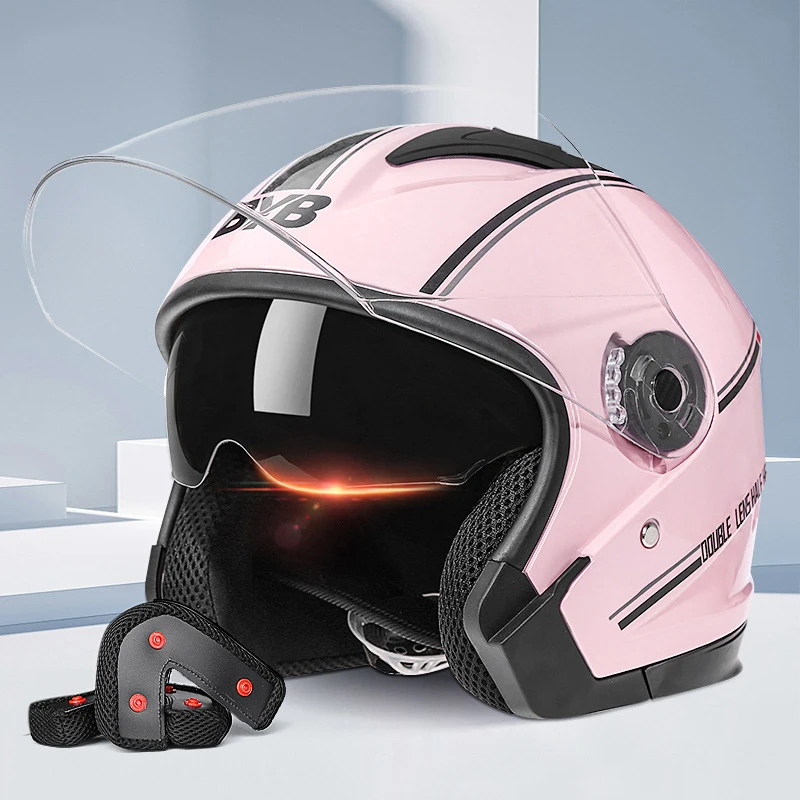 

Шлем мотоциклетный женский с длинными линзами, всесезонный розовый шлем для езды на велосипеде, с двойными линзами