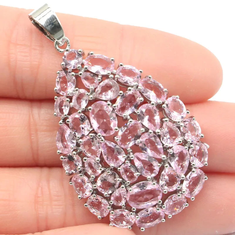 

46x28 мм SheCrown супер большой европейский дизайн создан розовый кунцит для женщин ювелирные изделия серебряная подвеска свидание повседневная ...