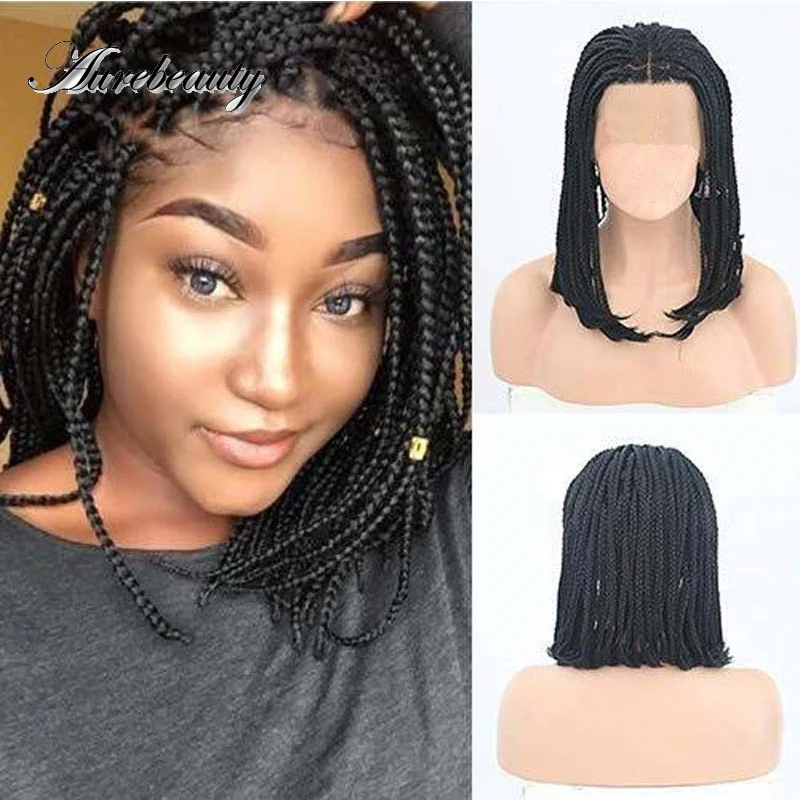 Crochet Box Short Bob Braided Wigs For Black Women Braiding Hair African Synthetic Cheap Braid Wig Afro Kinky Knotless Barids
