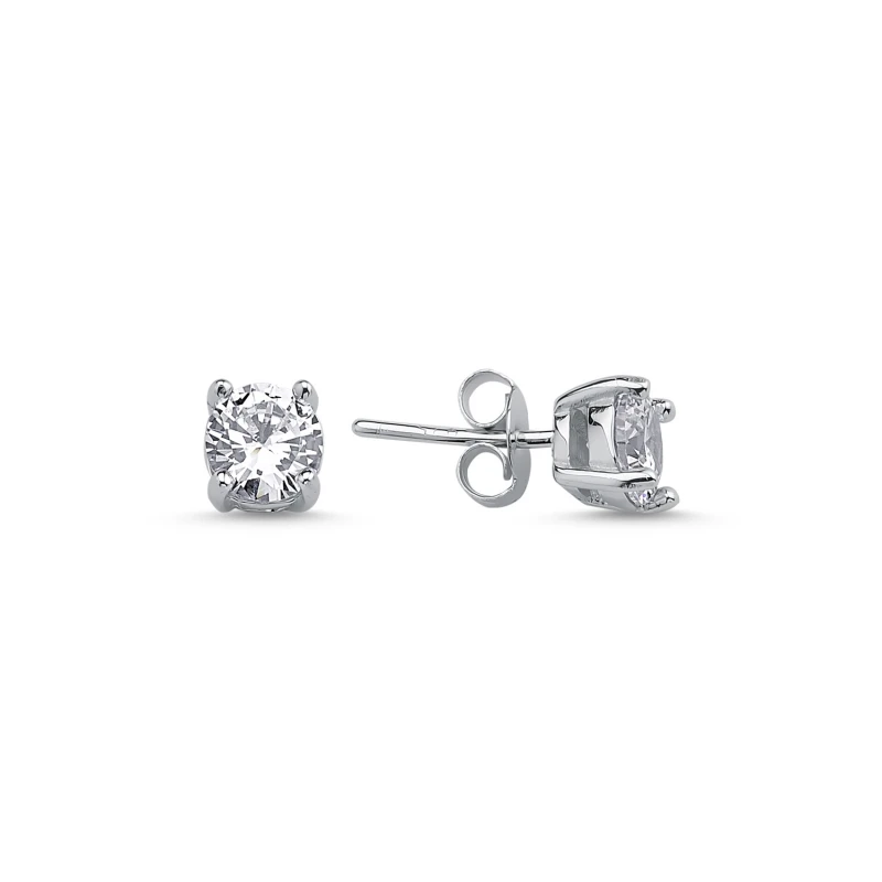 

Silver 925 Sterling 6mm Zircon Round Solitaire Earrings