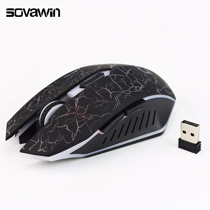Sovawin перезаряжаемый дышащий светодиодный беспроводной игровой мышь USB 2,4 ГГц 2000 DPI Gamer Optical 10m Muoses для ПК настольного ноутбука