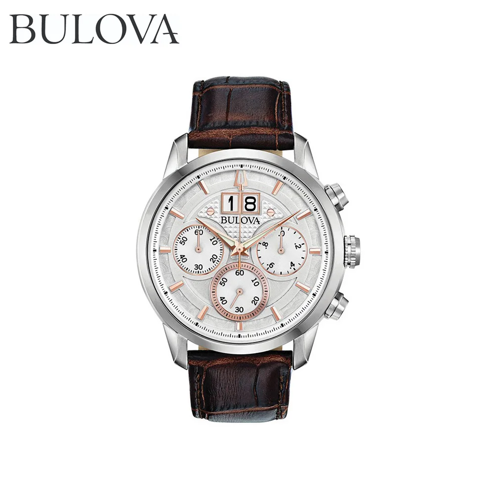 Наручные часы Bulova 96B309 мужские с кварцевым хронографом на кожаном ремешке |