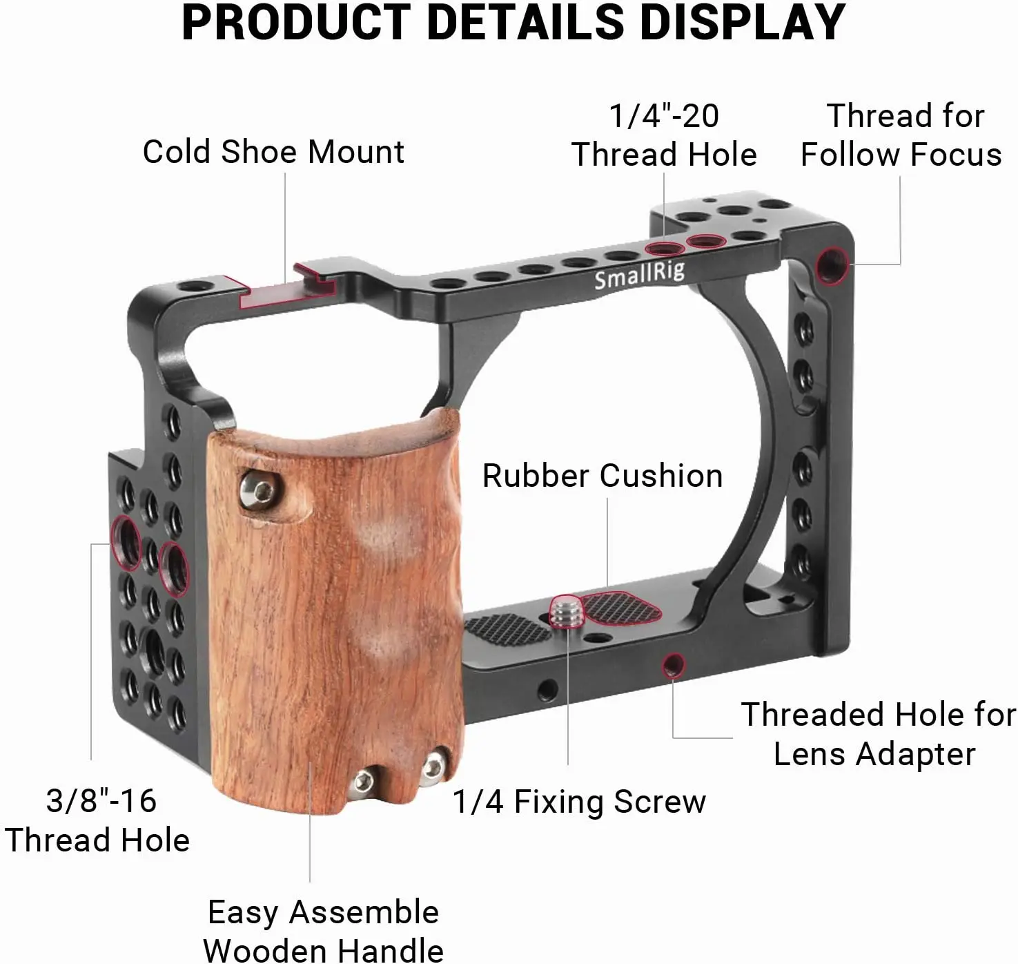 Клетка SmallRig sony a6000 для камеры Sony A6300/A6000 с деревянной ручкой и двойной камерой 2082 |