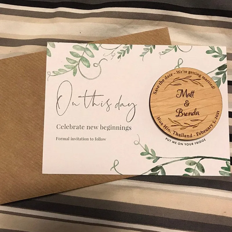 Персонализированные деревенские свадебные подарочные магниты деревянные