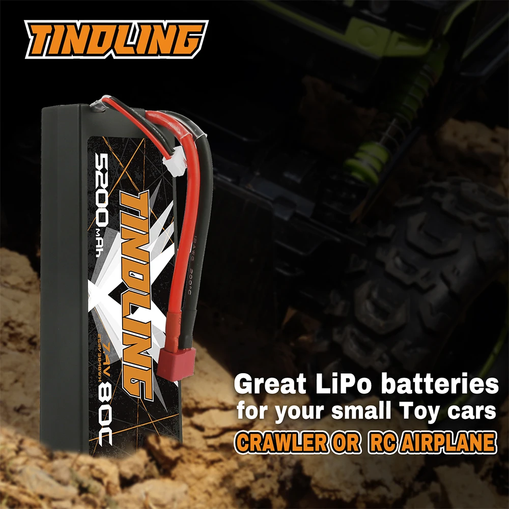 

2PCS TINDLING 5200mAh 80C 2S 7.4V Lipo Battery with T Plug For RC Quadcopter Drone Boat RC Boat toys and model car accessories
