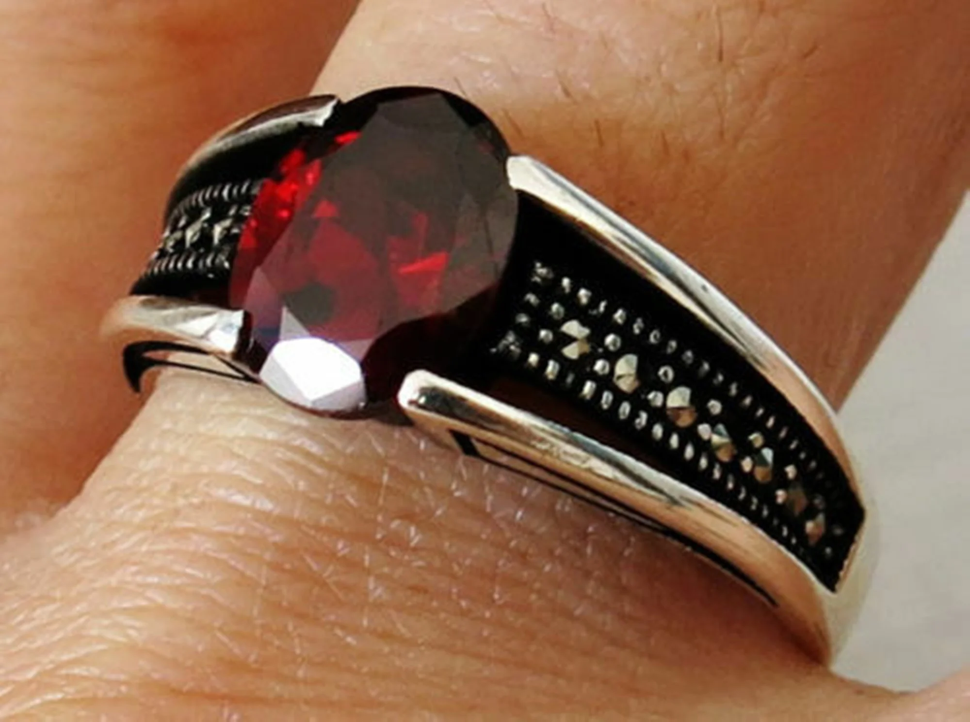 

Men's ring sterling silver handmade jewelry ruby all size