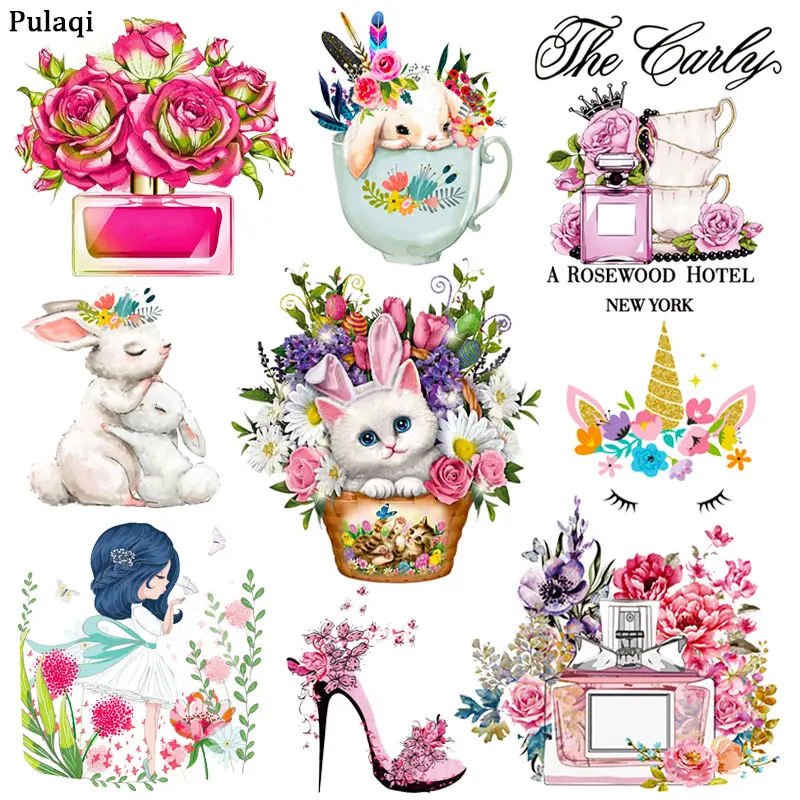 

Perfume Flower Thermal Stickers On Clothes Cartoon Animal Iron-On Transfers Patches For Clothing Thermoadhesive Patches Applique