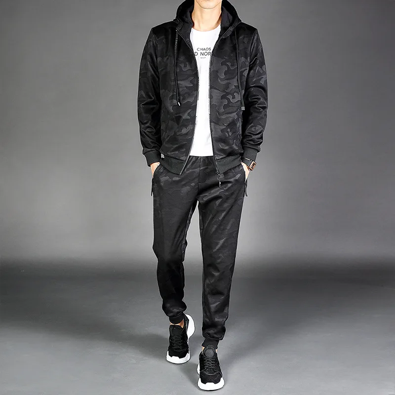 Осень 2019 мужской повседневный комплект одежды с принтом капюшоном для мужчин