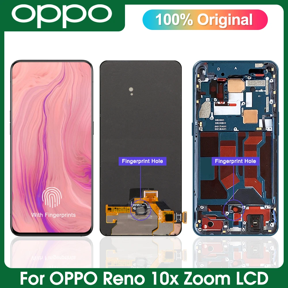 

6,6 "Оригинальный ЖК-дисплей для Oppo Reno 10x Zoom cphточно PCCM00, для Reno10X Zoom кодирующий преобразователь сенсорного экрана в сборе, со сканером отпечатк...