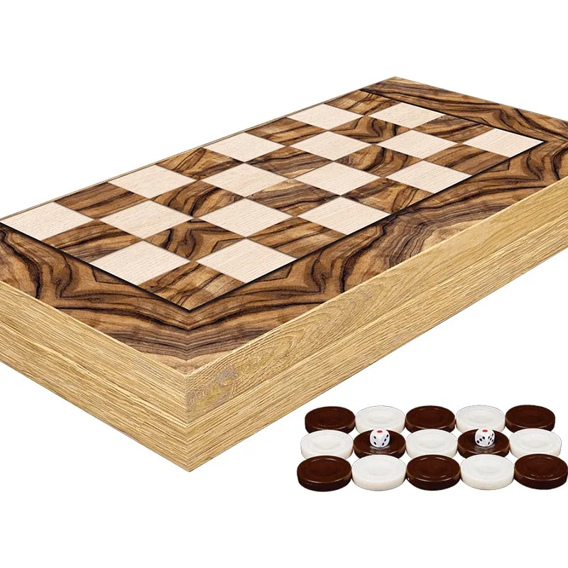 Classic Olive Burl Board Game Luxury Backgammon Set