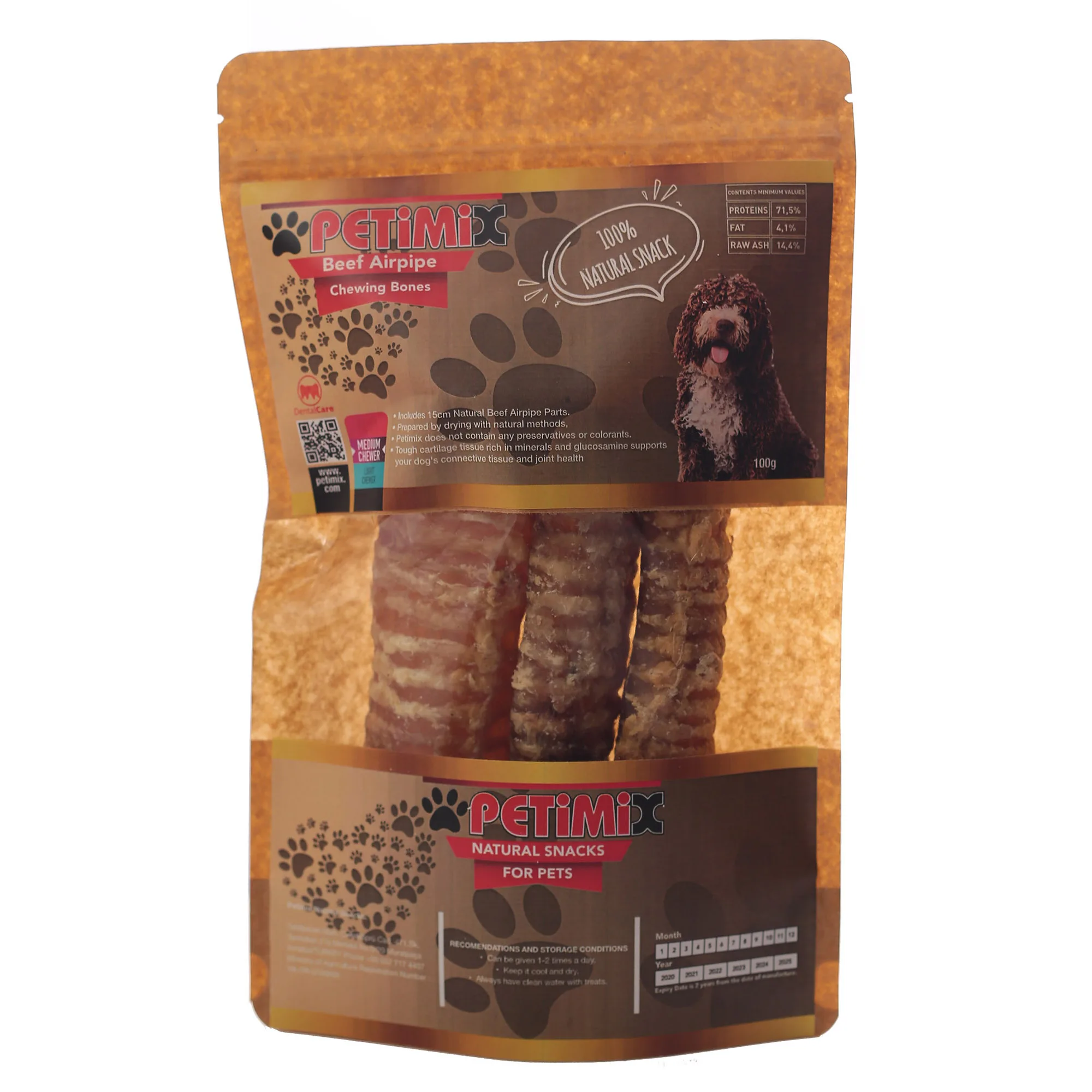 

Petimix Beef Airpipe Chewing Bones Dog Treat Naturel Snacks for Pets Dental Care 100g