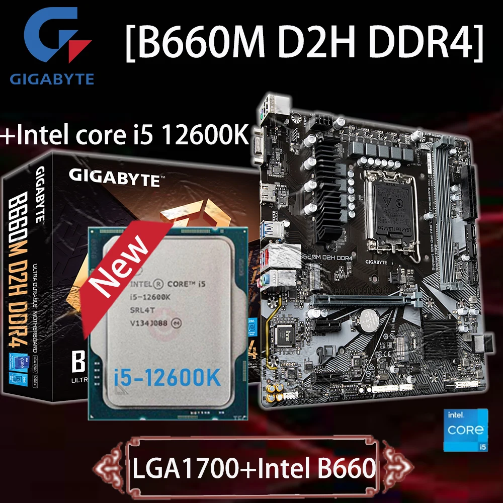 

Комплект материнской платы LGA 1700 Gigabyte B660M D2H DDR4 Combo + i5 12600K DDR4 64GB 5333OC HDMI 2,1 PCI-E4.0 Intel B660 ATX Placa-MOM новый комплект