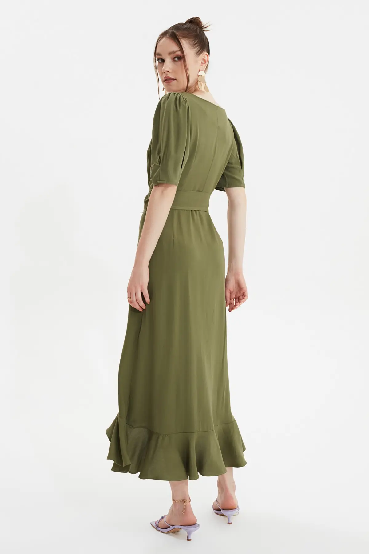

Khaki Belted Buttoned Dress