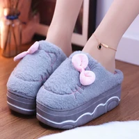 bowknot cat slippers womens winter high heel mules girls fuzzy home shoes fur clogs woman purple furry slides platform slippers