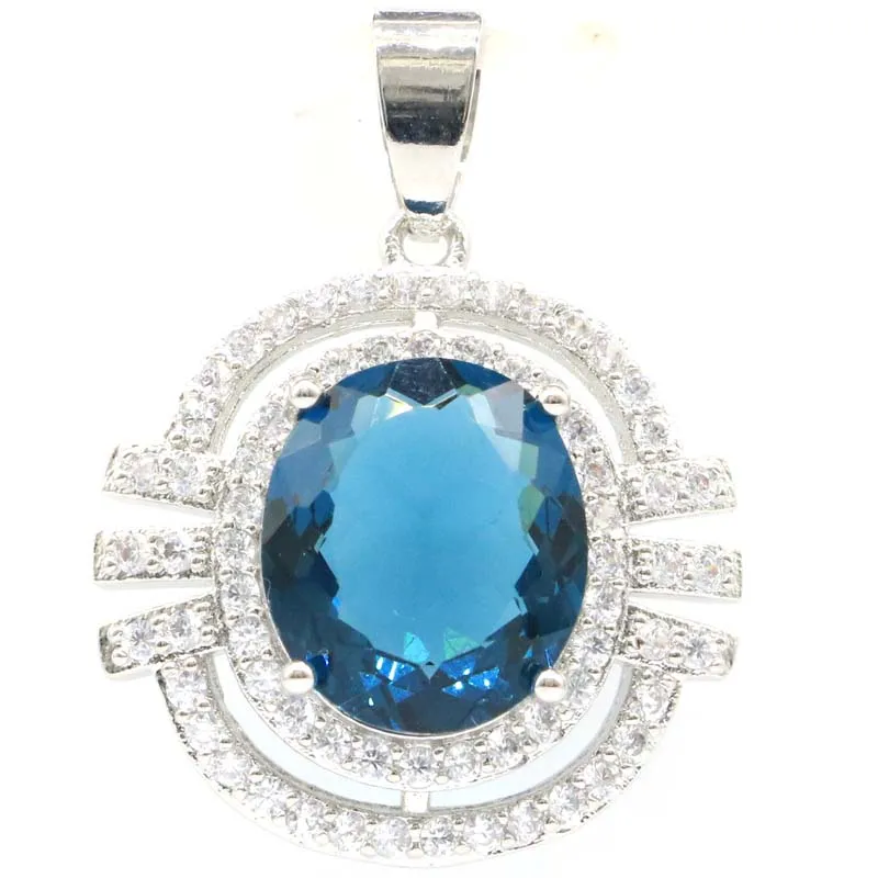 32x24mm SheCrown Red Blood Ruby London Blue Topaz CZ 925 Sterling Silver Pendant for Woman Wedding | Украшения и аксессуары