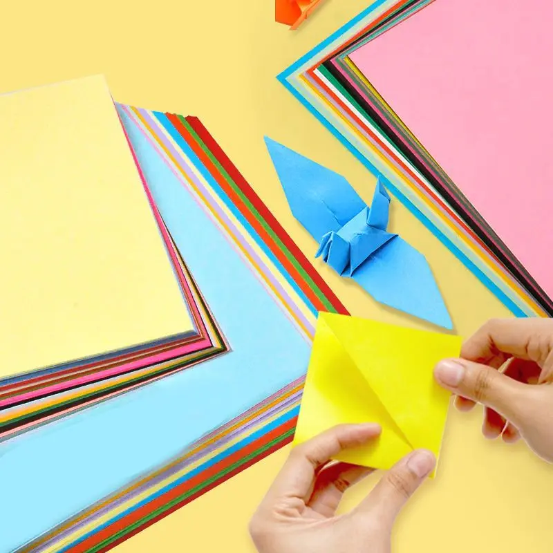 

100pcs Square Handmade Origami Color DIY Origami Children Square Rectangle Colored Paper Thicken Hard Cardboard Black and Whit