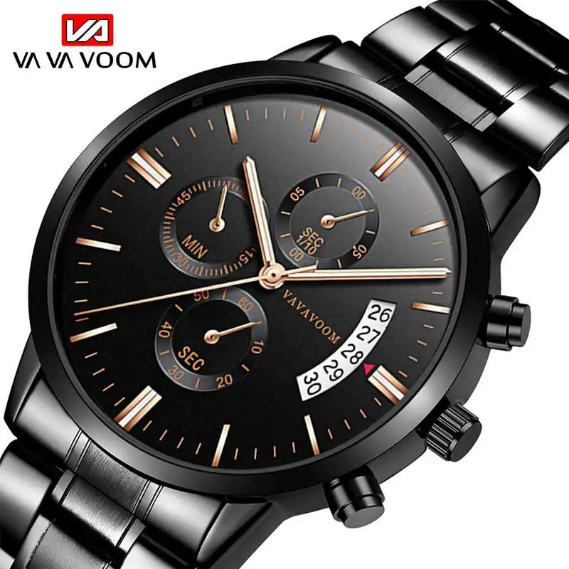 

VA VA VOOM Brand Luxury Men Watch Quartz Watches Date Male Waterproof Clock Man Steel Strap Wrist Watch