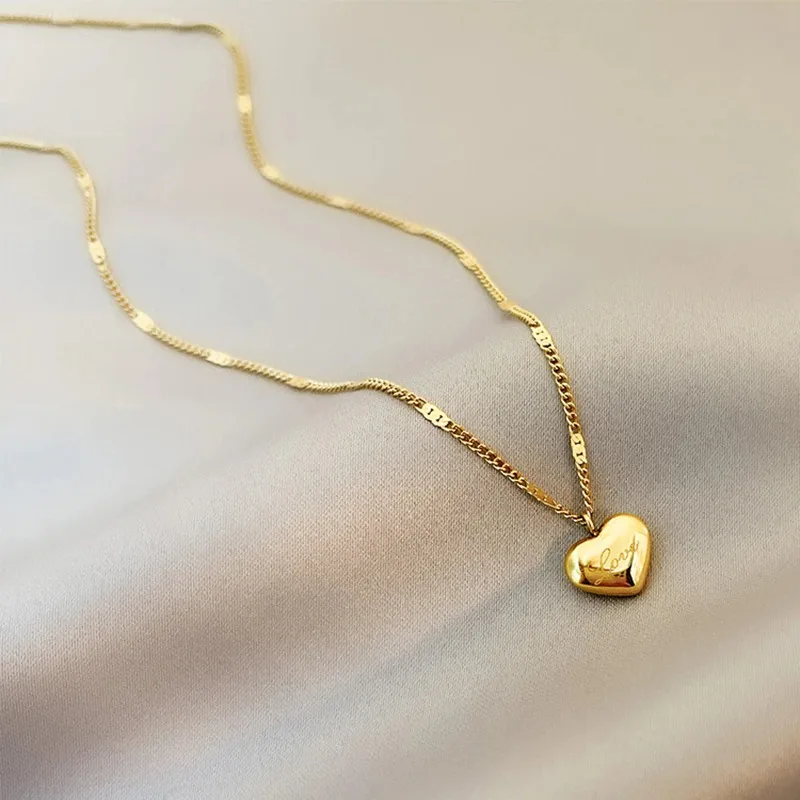 

Stainless Steel Gold Color Love Heart Necklaces Jewelry for Girlfriend Chokers 2021 Trend Fashion Festival Party Gift for Women
