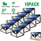Уличные Настенные светильники на солнечной батарее с датчиком движения, водонепроницаемый садовый фонарь на солнечной батарее для улицы, двора, 100 светодиодов