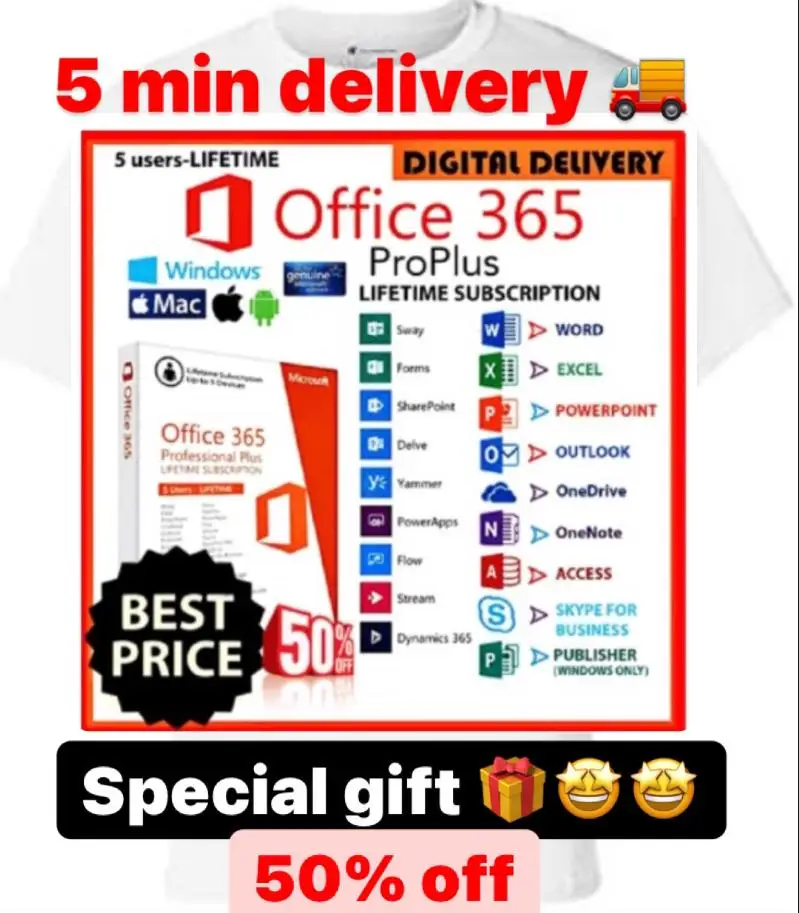 

Nw Mirft Offi 365 home & Business free forever for 5 PC, tablets & phones 100% original 100% trusted sell