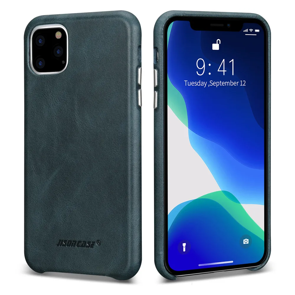 Navy Jisoncase кожаный чехол для iPhone 11Pro MAX, ультра тонкий чехол из натуральной кожи, противоскользящий мягкий захват, устойчивый к царапинам чехол - Цвет: Navy