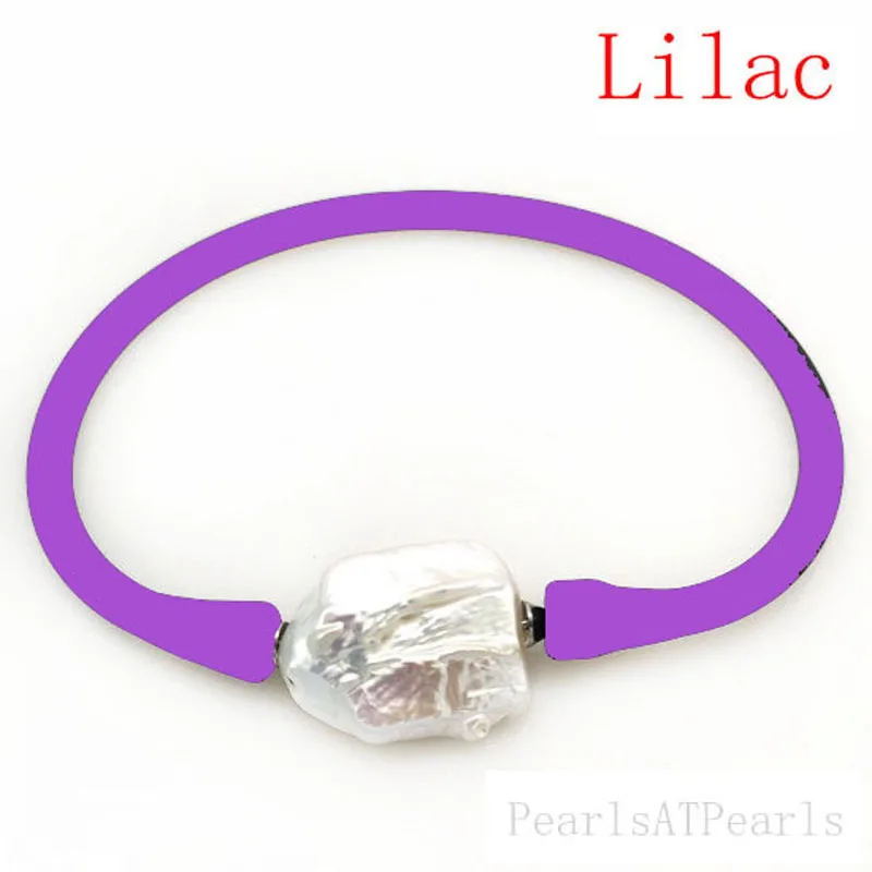 

10-16mm One AA Natural Square Baroque Pearl Lilac Elastic Rubber Silicone Bracelet