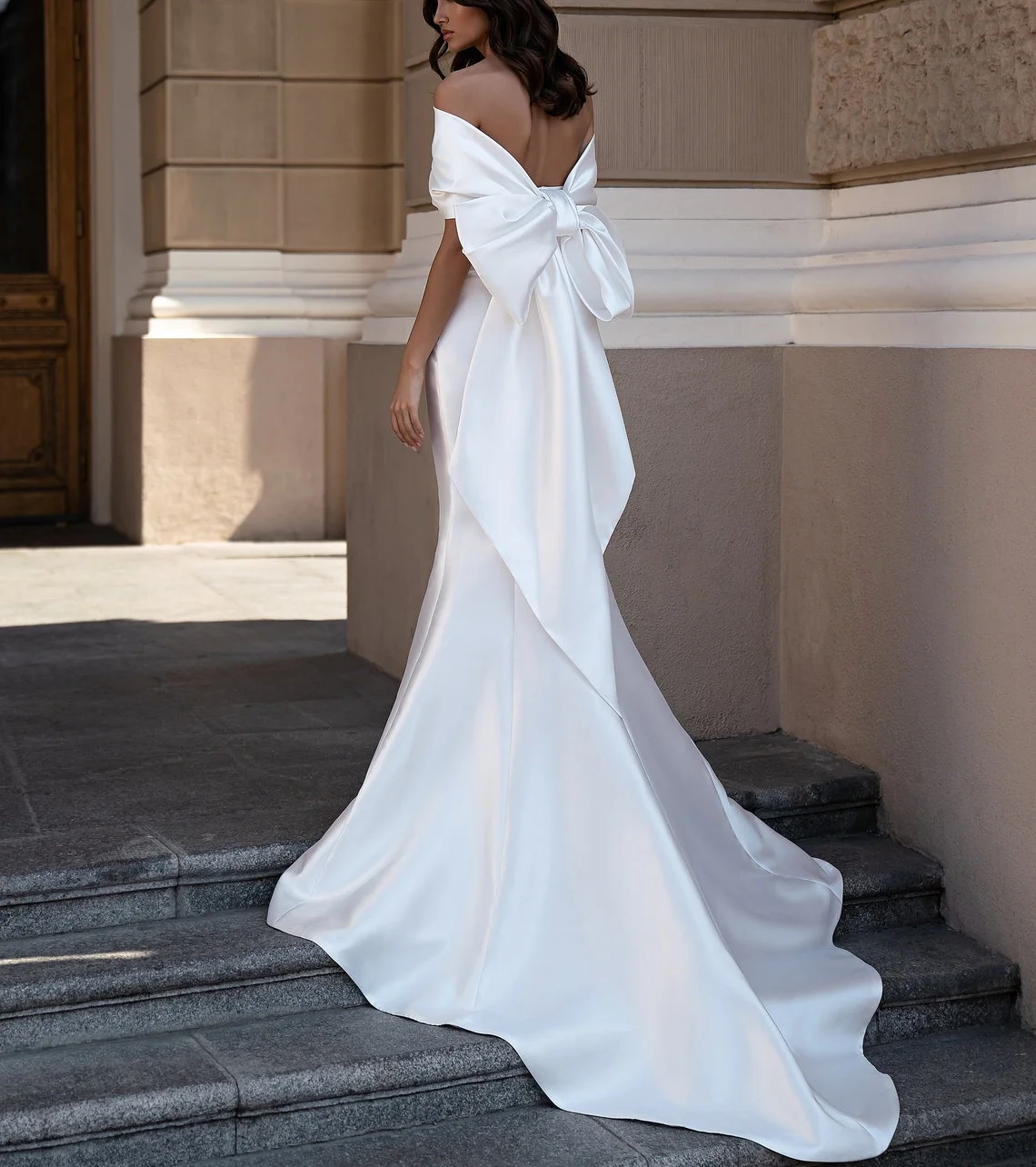 11755 # Простое атласное платье русалки цвета слоновой кости по индивидуальному