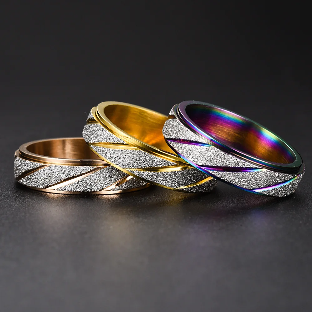 

New Fashion Matte Rings For Women Men Gold Colorful Stainless Steel Couple Finger Ring Lovers Engagement Party Jewelry Gifts