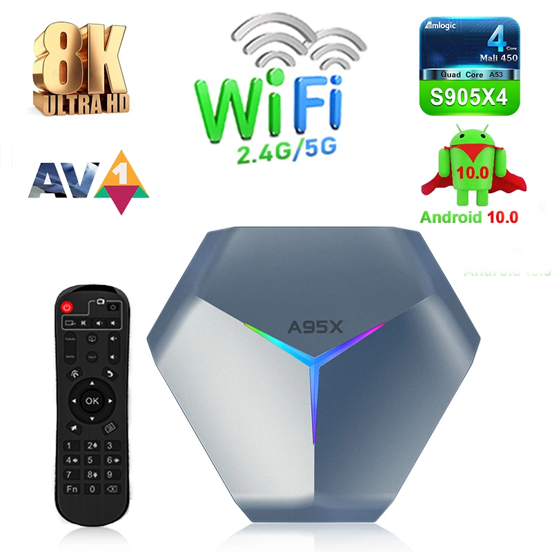 

A95X F4 Smart Android 10 TV Box RGB Amlogic S905X4 4K YouTube 4GB RAM 32GB 64GB 128GB ROM Wifi Set Top Box 2G 16G Set Top Box