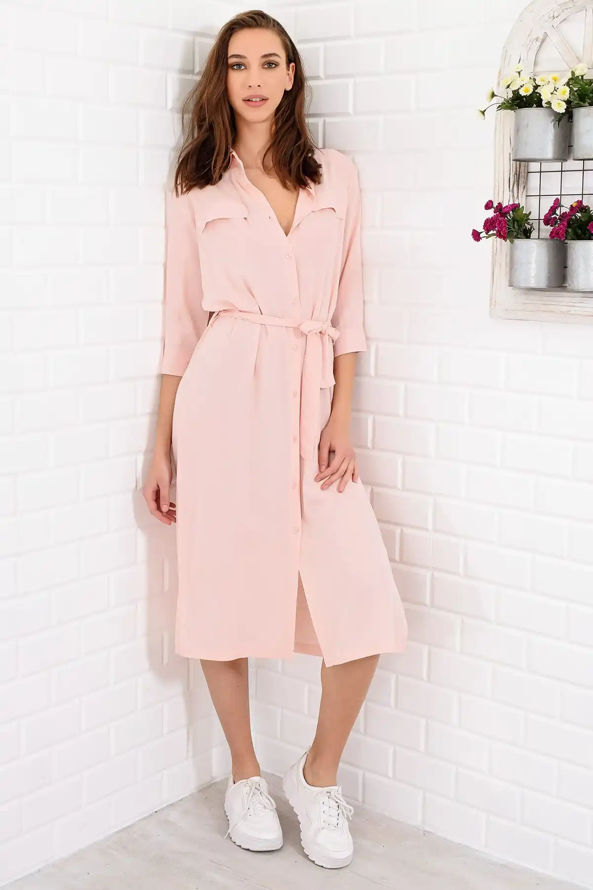 Тренд: женское платье-рубашка с порошковыми разрезами ALC-017-039-Y | Женская одежда