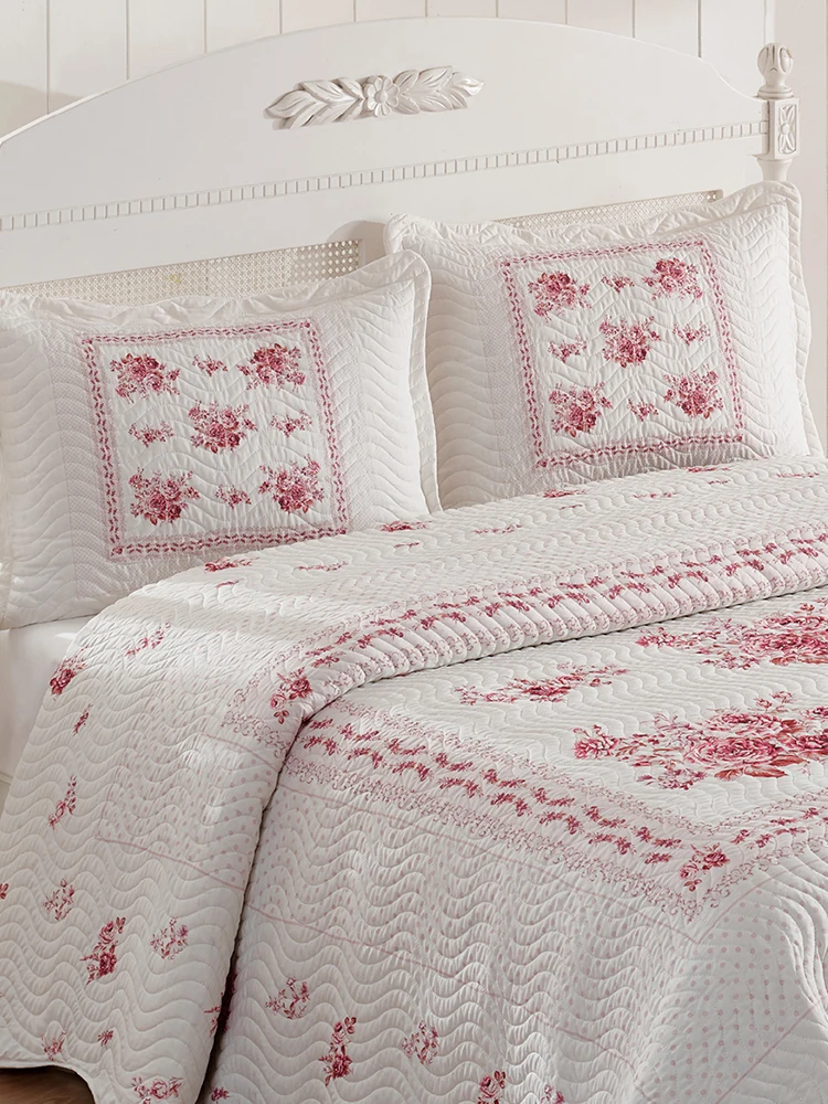 Моющееся и глаженое дышащее двойное стеганое покрывало из микроткани розового