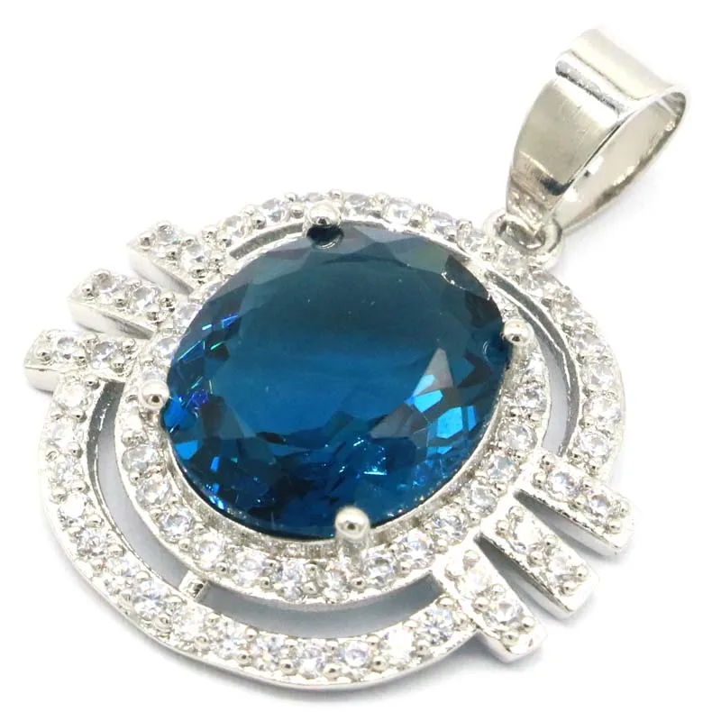 32x24mm SheCrown Red Blood Ruby London Blue Topaz CZ 925 Sterling Silver Pendant for Woman Wedding | Украшения и аксессуары