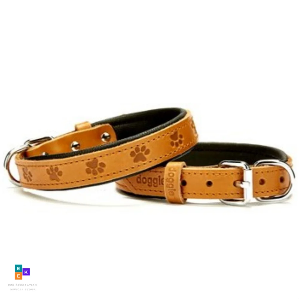 

Adjustable Comfortable Real Leather Handmade Bone Embellished Dog Collar 2x30-35cm Camel Neck Strap Accesories Pitbull Bulldog