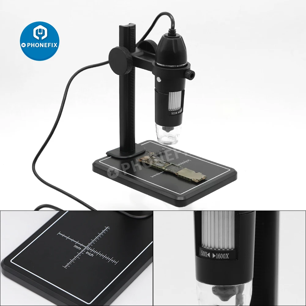 professional repair usb digital microscope 1600x 8 leds 2mp electronic microscope endoscope zoom camera magnifier lift stand free global shipping